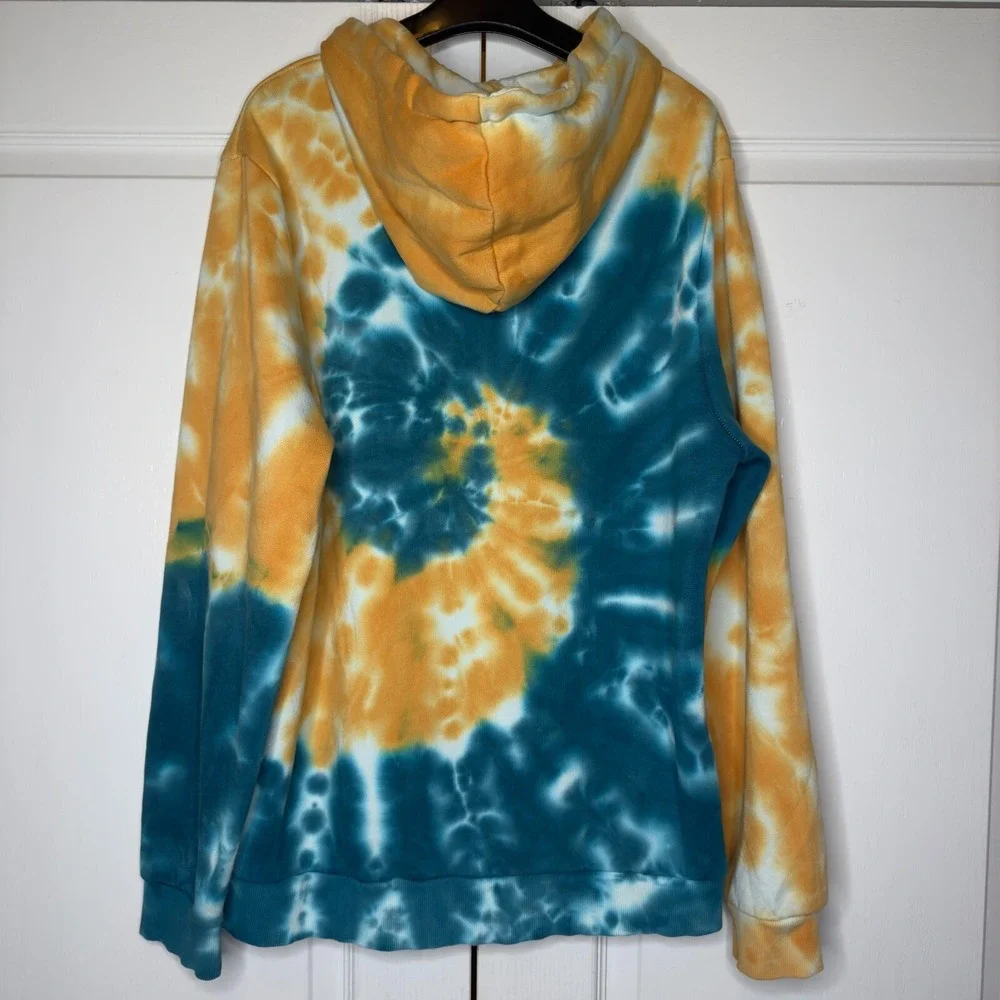 Guess Hoodie Mens Large Multi Tie Dye Fleece Lined Gorpcore Skater‎ Drawstring